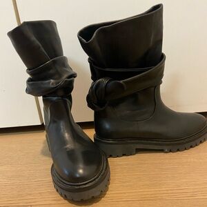 IRO Black Leather Boots (wrap-around straps)